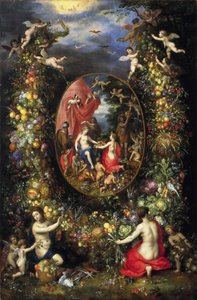 Wreath of Fruits and Flowers around an Allegory of Agriculture
